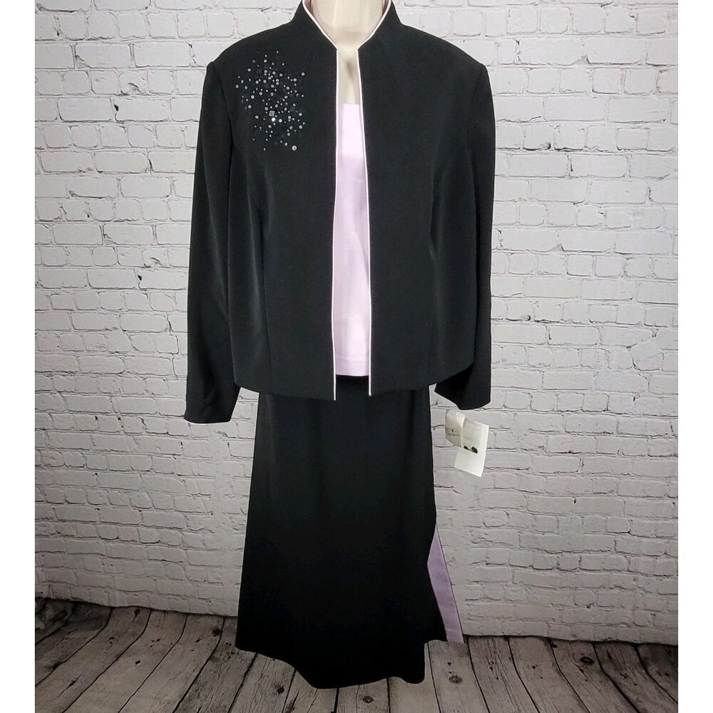 NWT Positive Attitude Nordstrom Black Purple 3 Piece Set Skirt Top Jacket 14